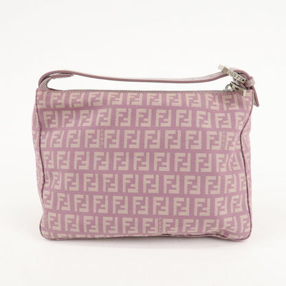 Auth FENDI Zucchino Canvas Leather Hand Bag Pouch Purple Beige 8N0005 F/S