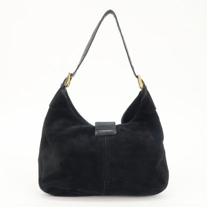 FENDI Suede Leather Shoulder Bag Black 26569