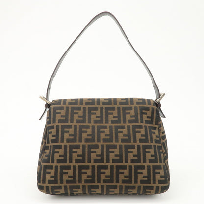FENDI Mamma Baguette Canvas Leather Shoulder Bag Silver HDW 26325