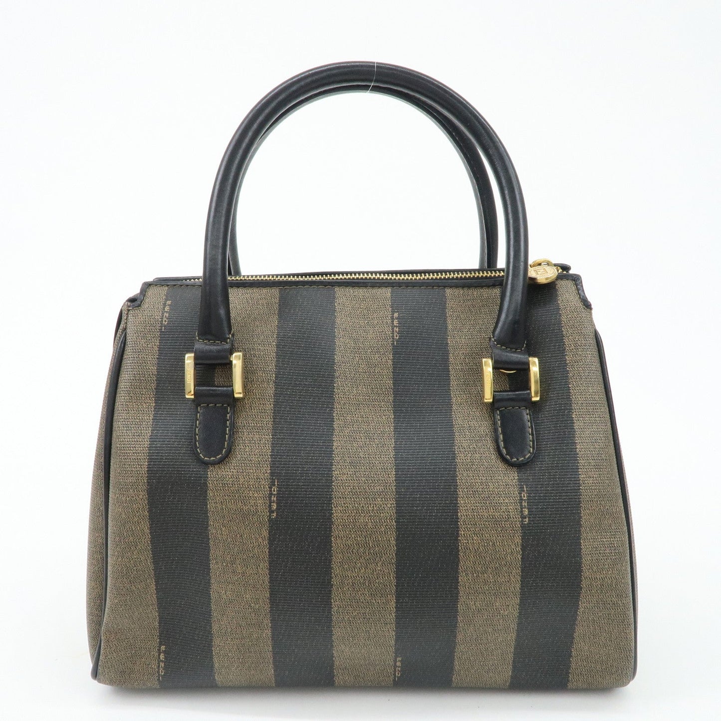 FENDI Pequin PVC Leather 2Way Bag Hand Bag Brown Black