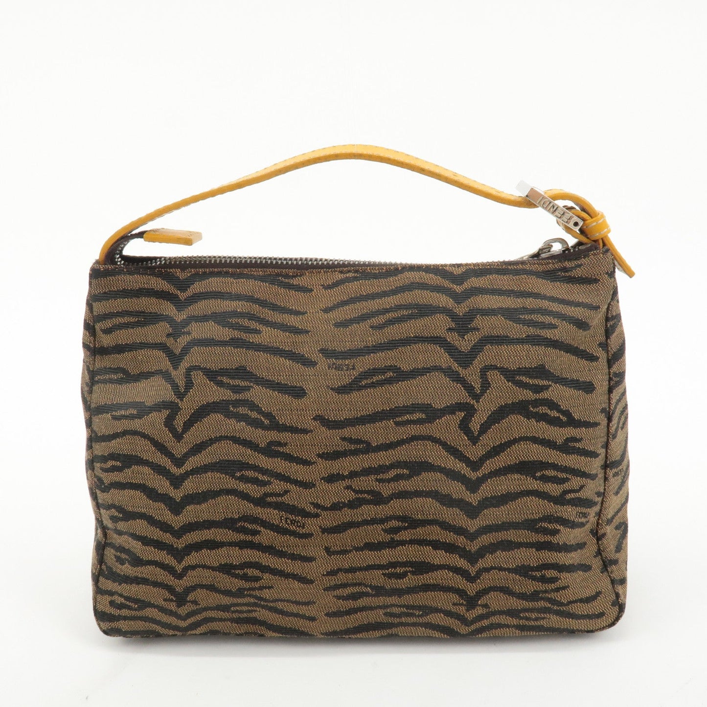 FENDI Canvas Leather Hand Bag Brown Black Silver HDW 8N0005