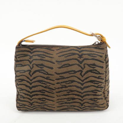 FENDI Canvas Leather Hand Bag Brown Black Silver HDW 8N0005