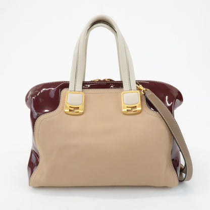 FENDI Chameleon Leather 2WAY Bag Hand Bag Beige Bordeaux 8BL114