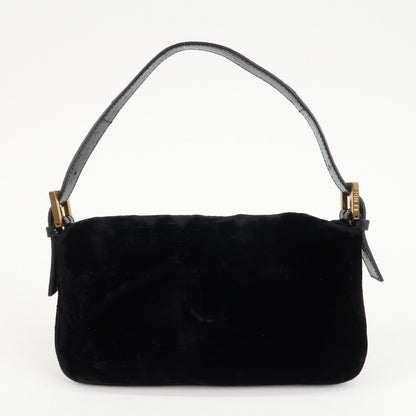 FENDI Mamma Baguette Polyester Leather Shoulder Bag Black 8BR000