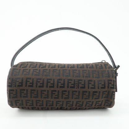 FENDI Zucchino Canvas Leather Pouch Hand Bag Black Brown 7N0016