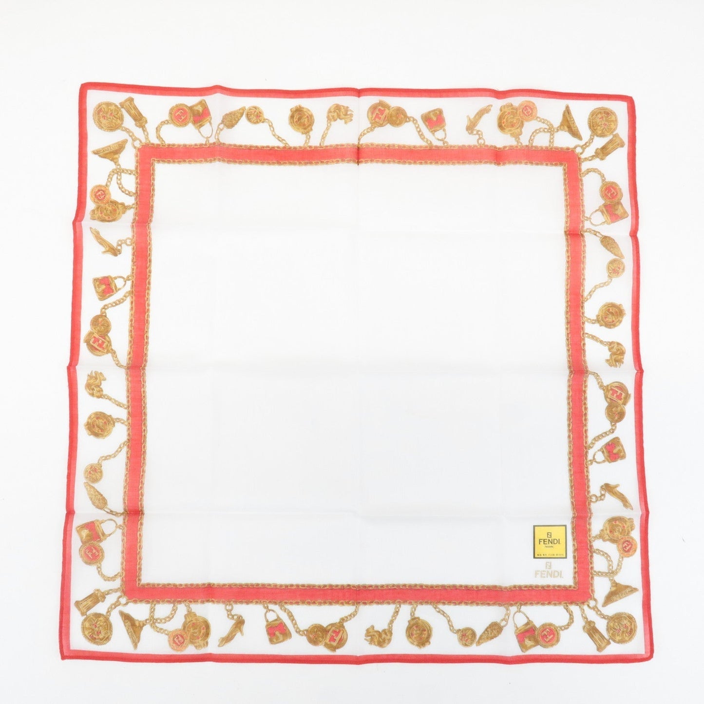 FENDI Set of 5 Cotton 100% Handkerchief Pink Navy Red White