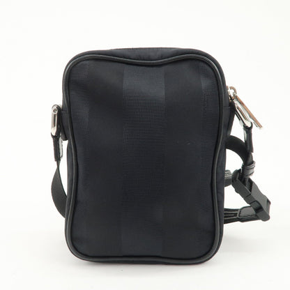 FENDI Pequin Nylon Leather Shoulder Bag Black 7VA456