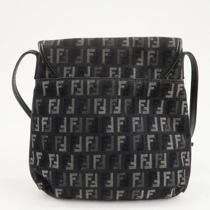 FENDI Zucchino Canvas Leather Shoulder Bag Brown Black 8BT052