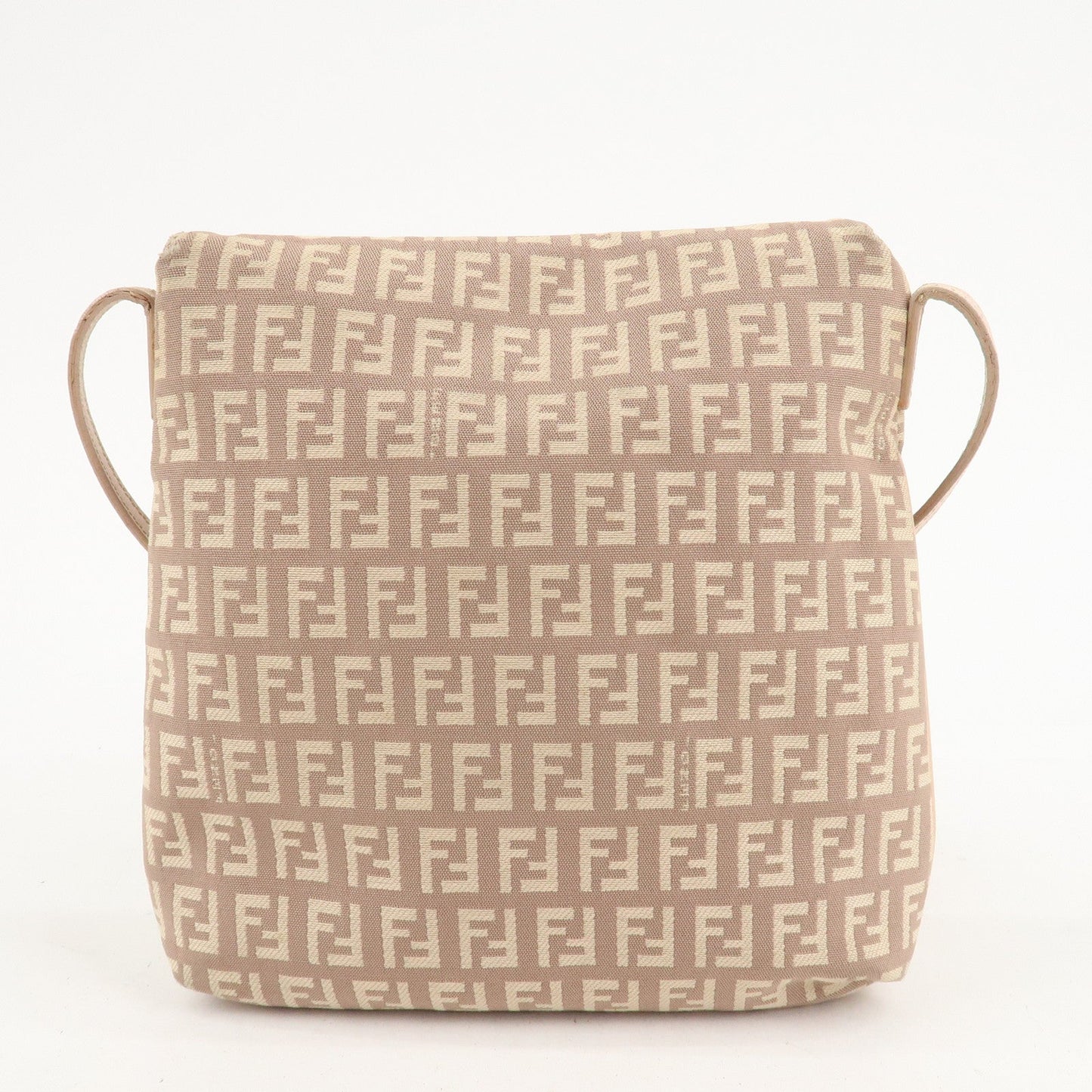 FENDI Zucchino Canvas Leather Shoulder Bag Pink Beige 8BT075
