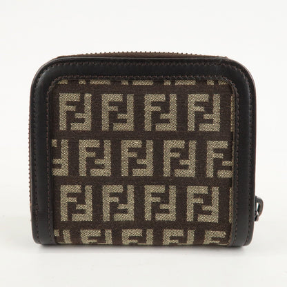 FENDI Zucchino Canvas Leather Zippy Around Bi-fold Wallet