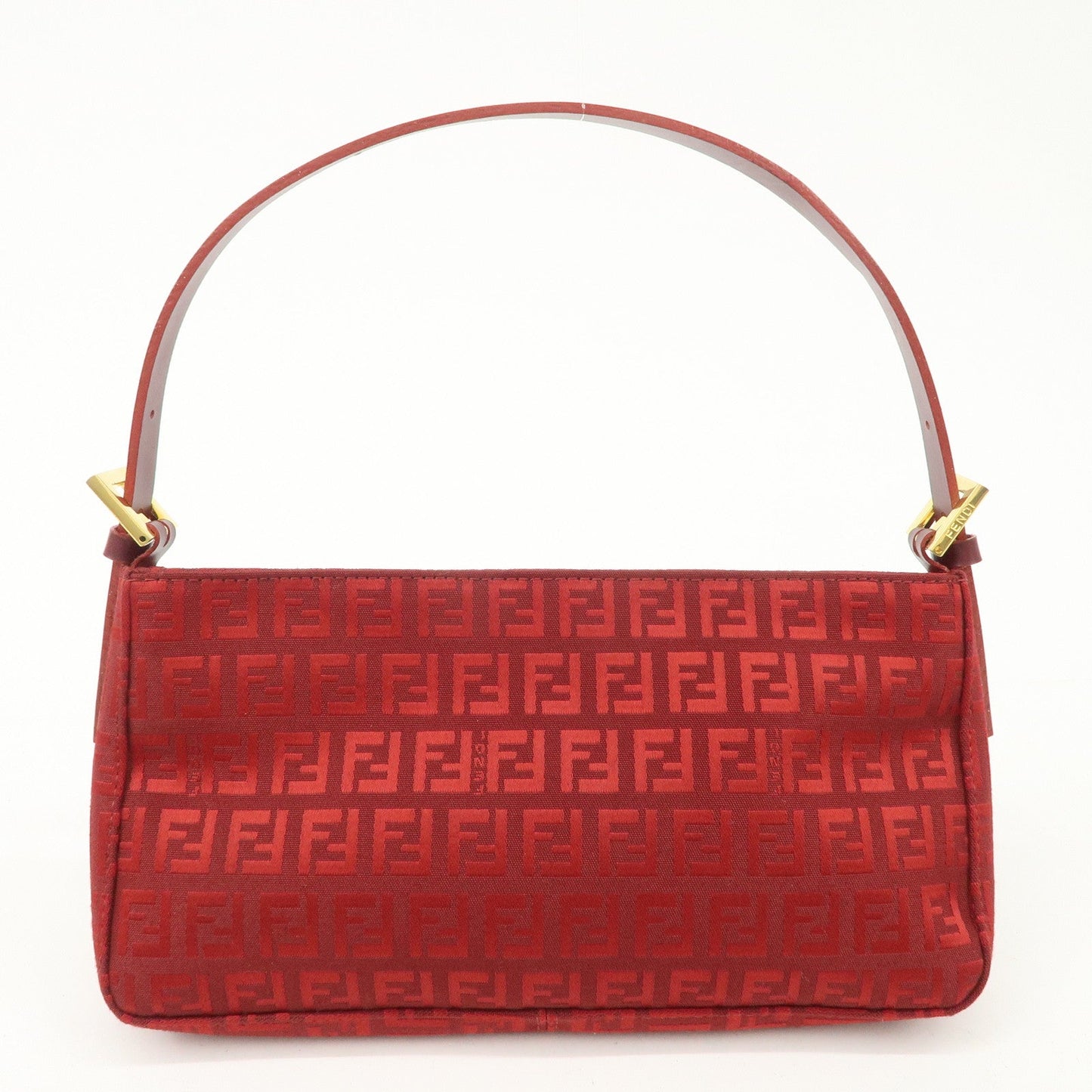 FENDI Zucchino Canvas Leather Shoulder Bag Purse Red 8BR042