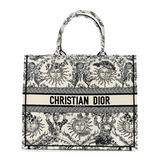 Christian Dior Canvas Embroidered Large Toile De Jouy Soleil Book Tote Black White