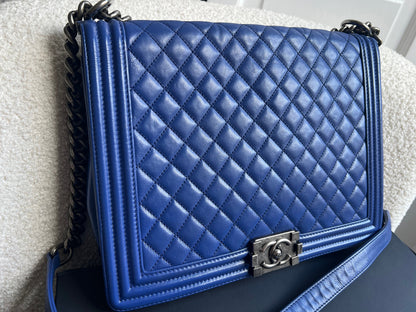 Chanel Blue Lambskin Large Boy Bag