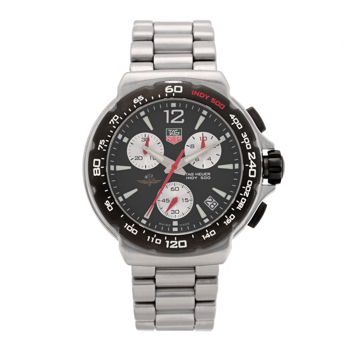 Stainless Steel 41mm Formula 1 Indy 500 Chronograph Quartz Watch Black CAC111A
