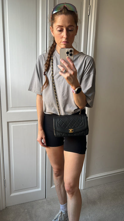 Chanel Vintage Diana Flap Bag in Black Lambskin with 24k Hardware