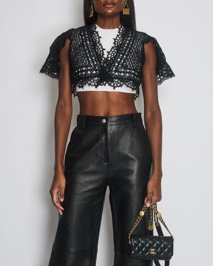 Chanel Black Crochet Knit igan with Shoulder Sleeves Detail Size FR 34-36 (UK 6-8)