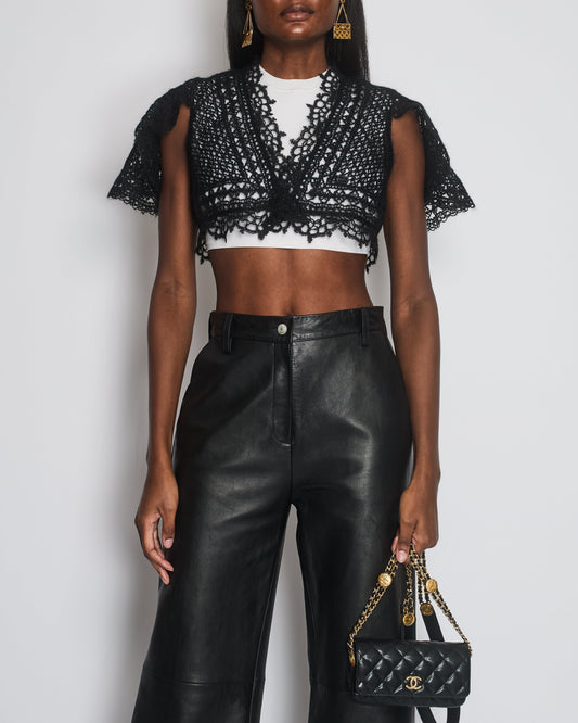 Chanel Black Crochet Knit igan with Shoulder Sleeves Detail Size FR 34-36 (UK 6-8)
