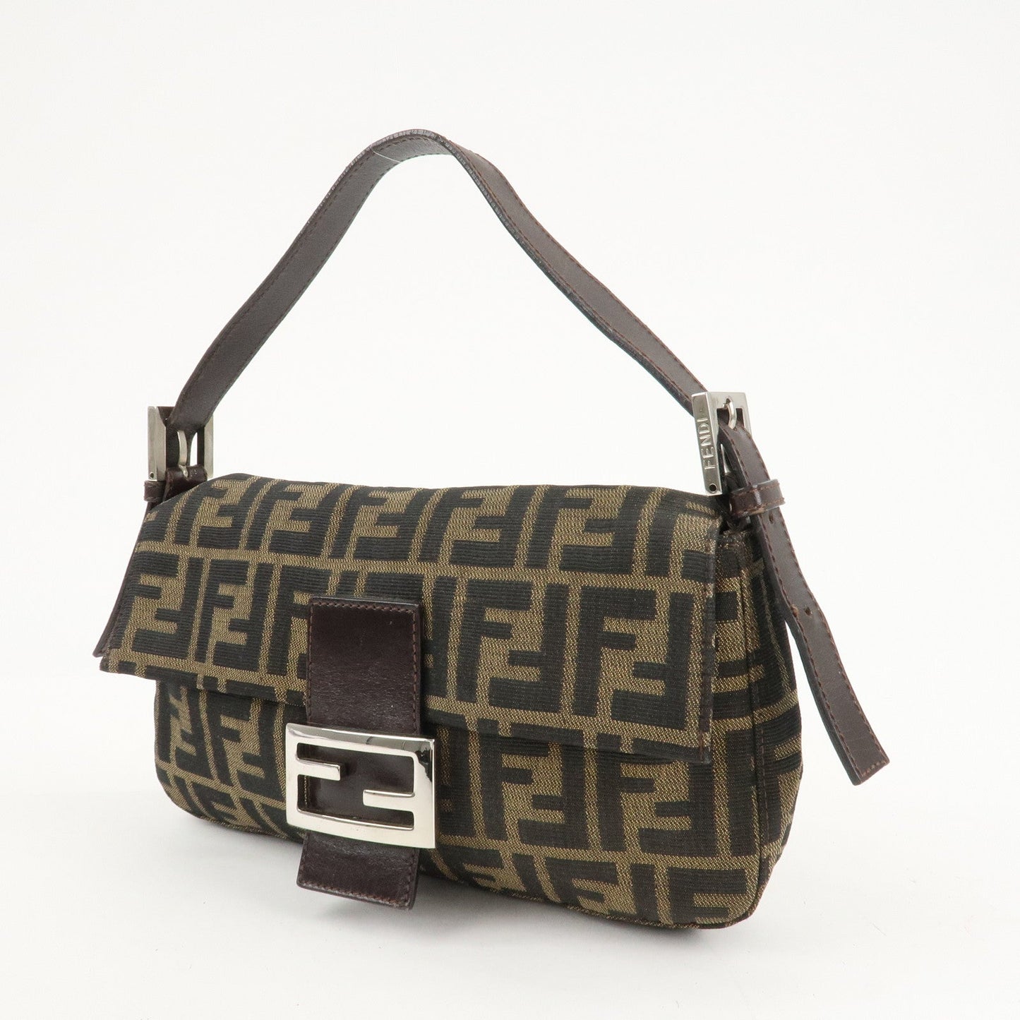 FENDI Mamma Bagguette Zucca Canvas Leather Shoulder Bag 26424