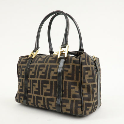 FENDI Zucca Canvas Leather Boston Bag Hand Bag Brown Black