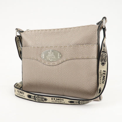 FENDI Selleria Leather Shoulder Bag Crossbody Bag Greige 8BT092