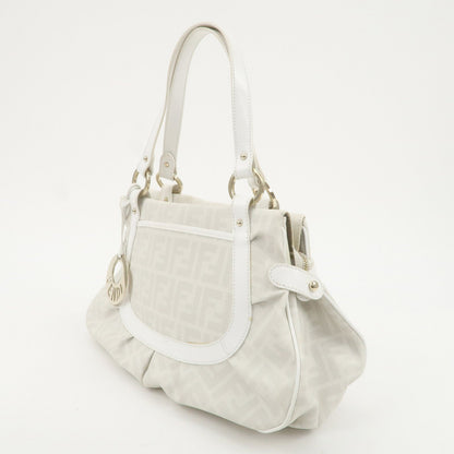 FENDI Zucca PVC Leather Shoulder Bag White Gold Hardware 8BR628