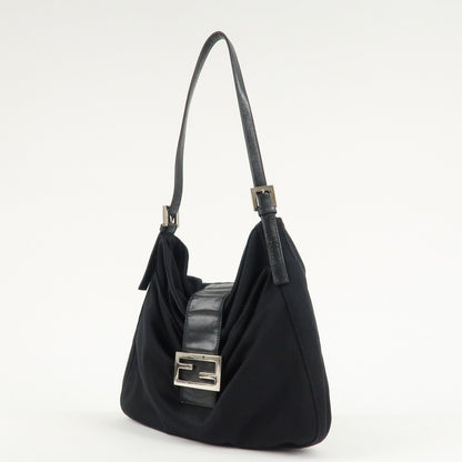 FENDI Polyester Leather Shoulder Bag Black 26727