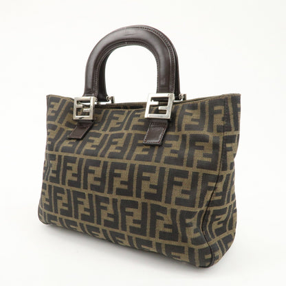 FENDI Zucca Canvas Leather Tote Bag Brown Black 26329