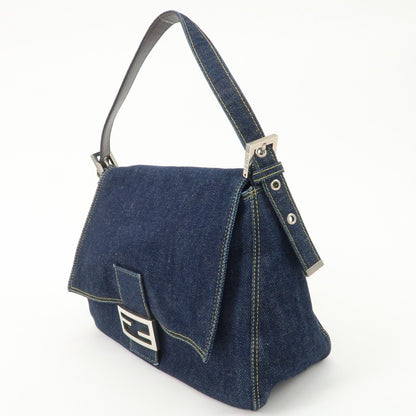 FENDI Denim Leather Mamma Baguette Shoulder Bag 26325