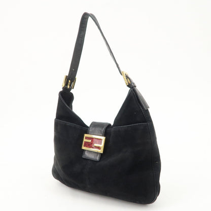 FENDI Suede Leather Shoulder Bag Black 26569