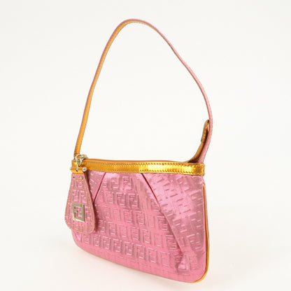 FENDI Zucchino PVC Patent Leather Shoulder Bag Hand Bag Pink Gold