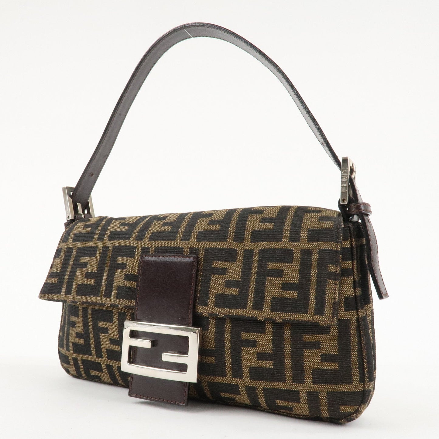 FENDI Mamma Baguette Zucca Canvas Shoulder Bag Brown 26424