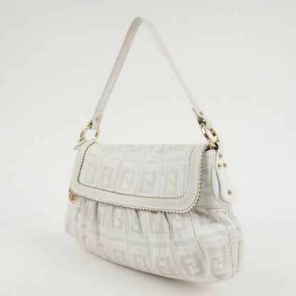 FENDI Zucca Leather Shoulder Bag Hand Bag White 8BR445
