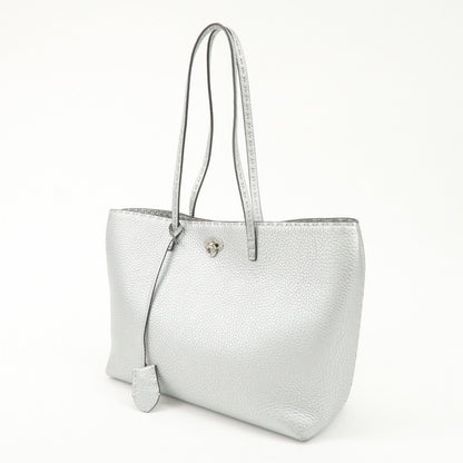 FENDI Selleria Leather Small Carla Tote Bag Silver 8BH257