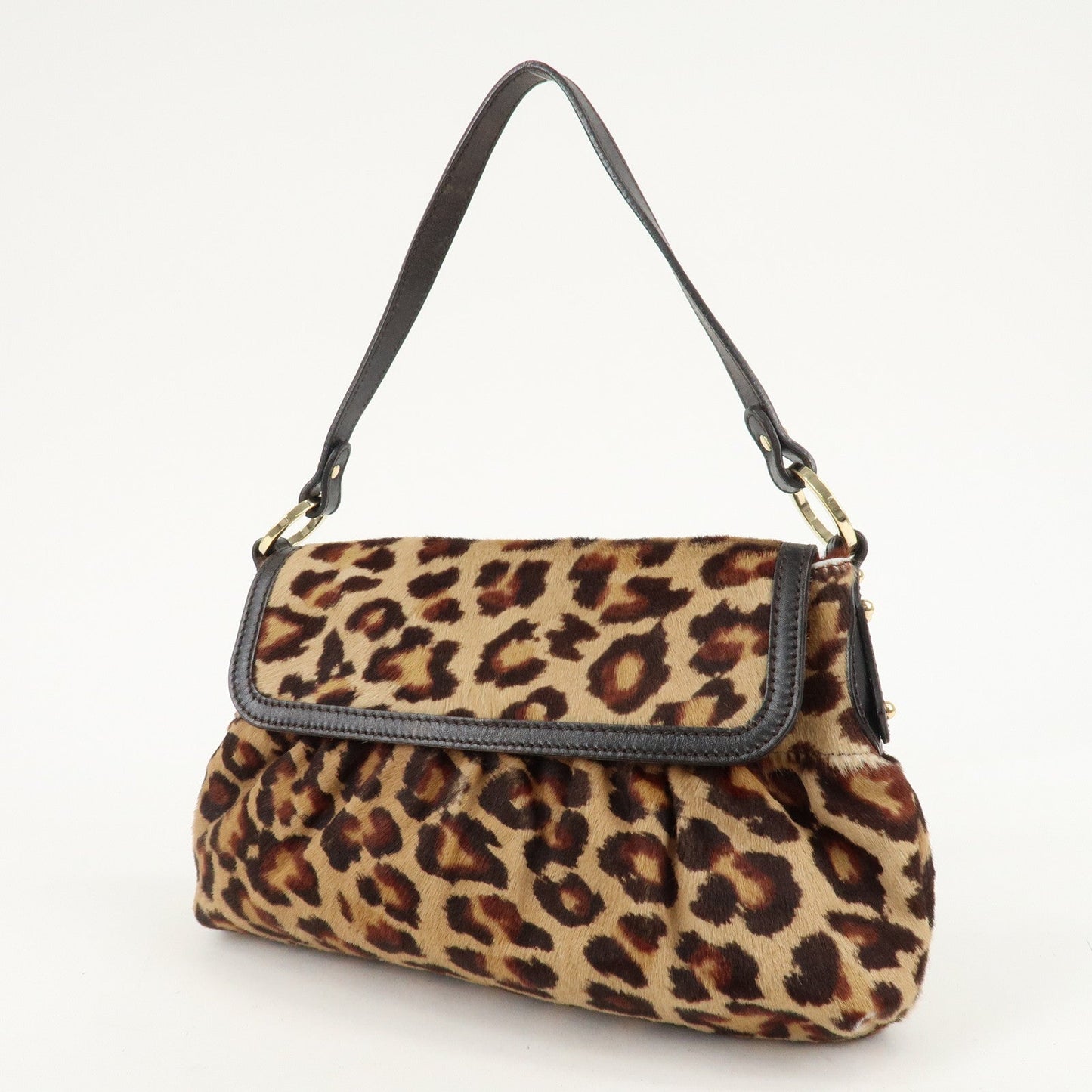 FENDI Unborn Calf Leather Shoulder Bag Beige Brown 8BR353