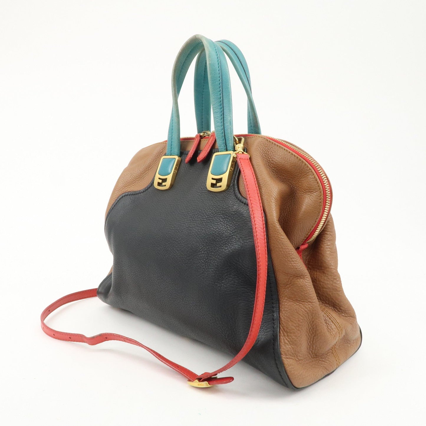 FENDI Cameleon Leather 2WAY Bag Black Brown Blue Red 8BL110