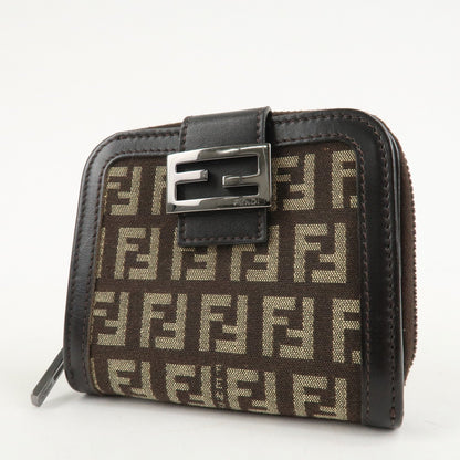 FENDI Zucchino Canvas Leather Zippy Around Bi-fold Wallet