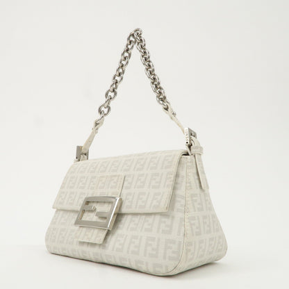 FENDI Mini Mamma Baguette Zucchino Canvas Leather Shoulder Bag