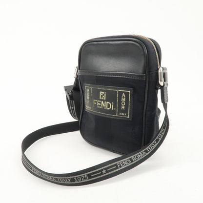 FENDI Pequin Nylon Leather Shoulder Bag Black 7VA456