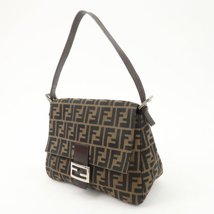 FENDI Mamma Baguette Canvas Leather Shoulder Bag Silver HDW 26325