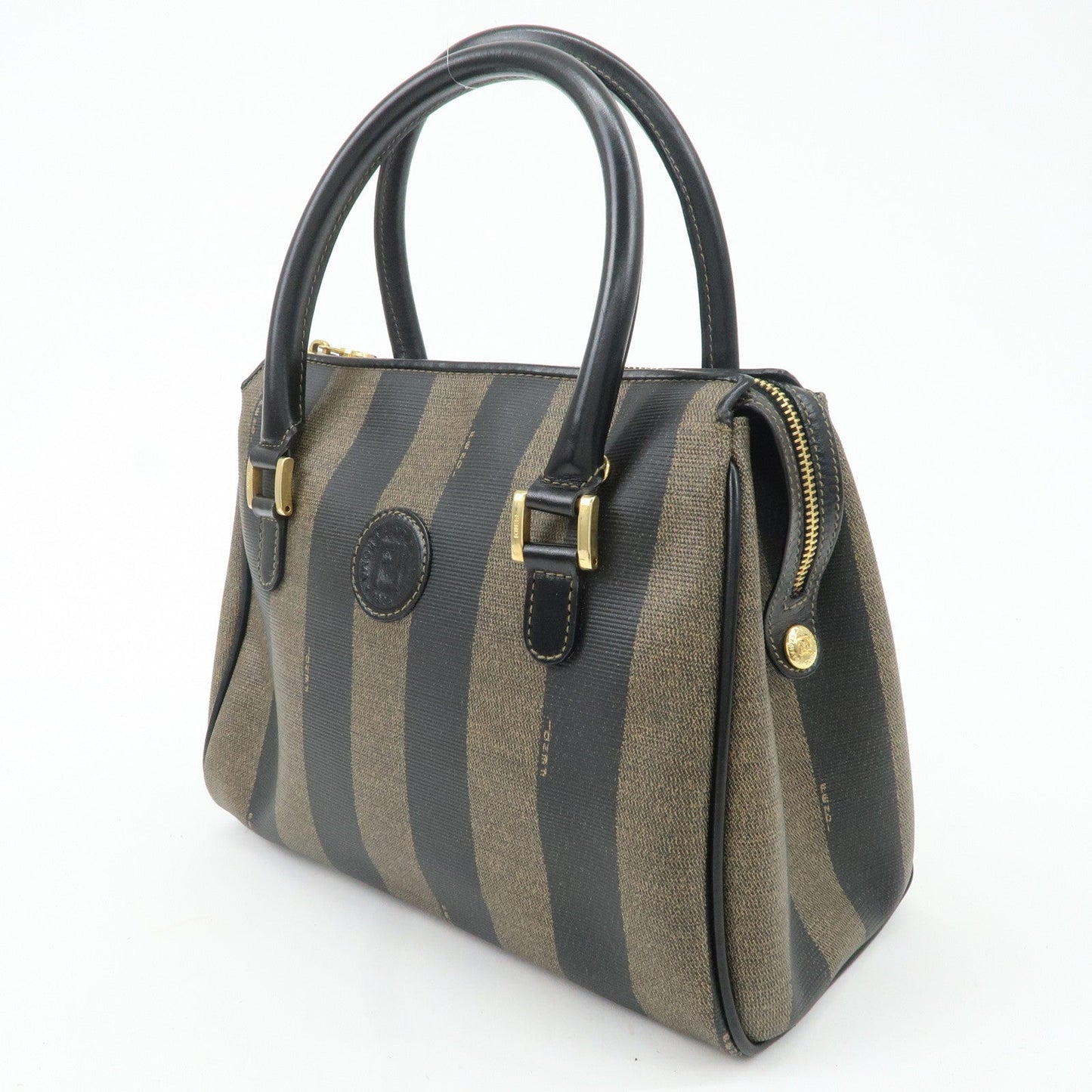 FENDI Pequin PVC Leather 2Way Bag Hand Bag Brown Black