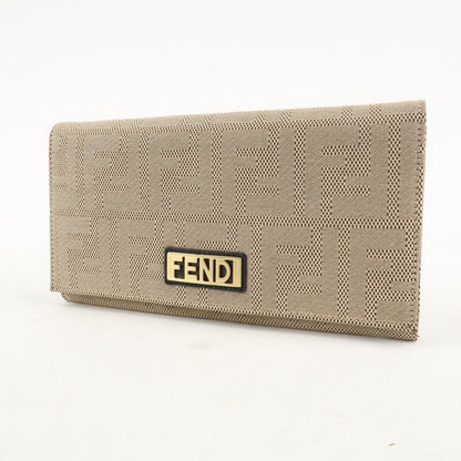 FENDI Zucca Print Canvas Leather Long Wallet Brown 8M0000
