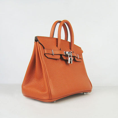 Luxury Hermes Birkin 25Cm Handbag 6068 Orange Silver