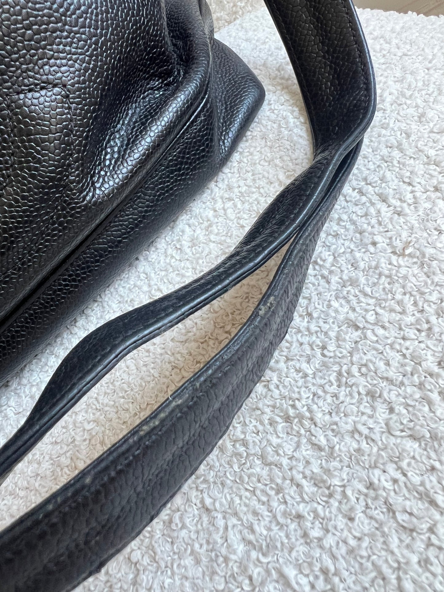 Chanel Vintage Black Caviar Chain Tote with Gold Hardware