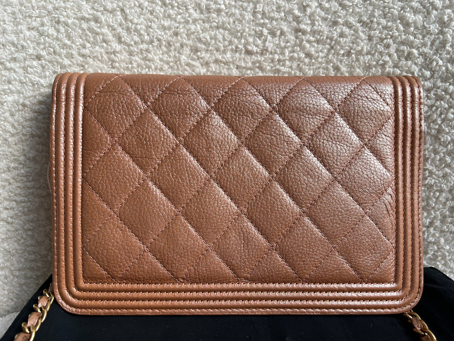 Chanel Dark Beige Quilted Caviar Boy Wallet on Chain