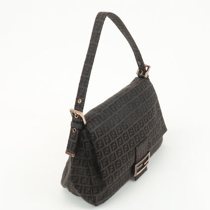 FENDI Zucchino Mamma Baguette Canvas Leather Shoulder Bag 8BR001