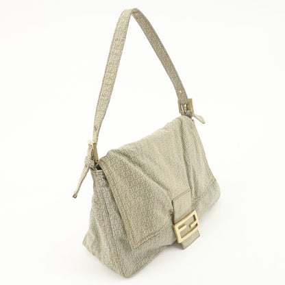 FENDI Mamma Baguette Micro FF Canvas Shoulder Bag Gray 8BR001