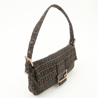 FENDI Mamma Baguette Canvas Shoulder Bag Brown Black 26424