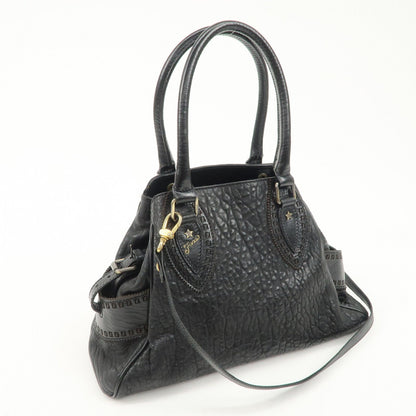 FENDI Ethnico Zucca Canvas Leather Shoulder Bag Black 8BN157