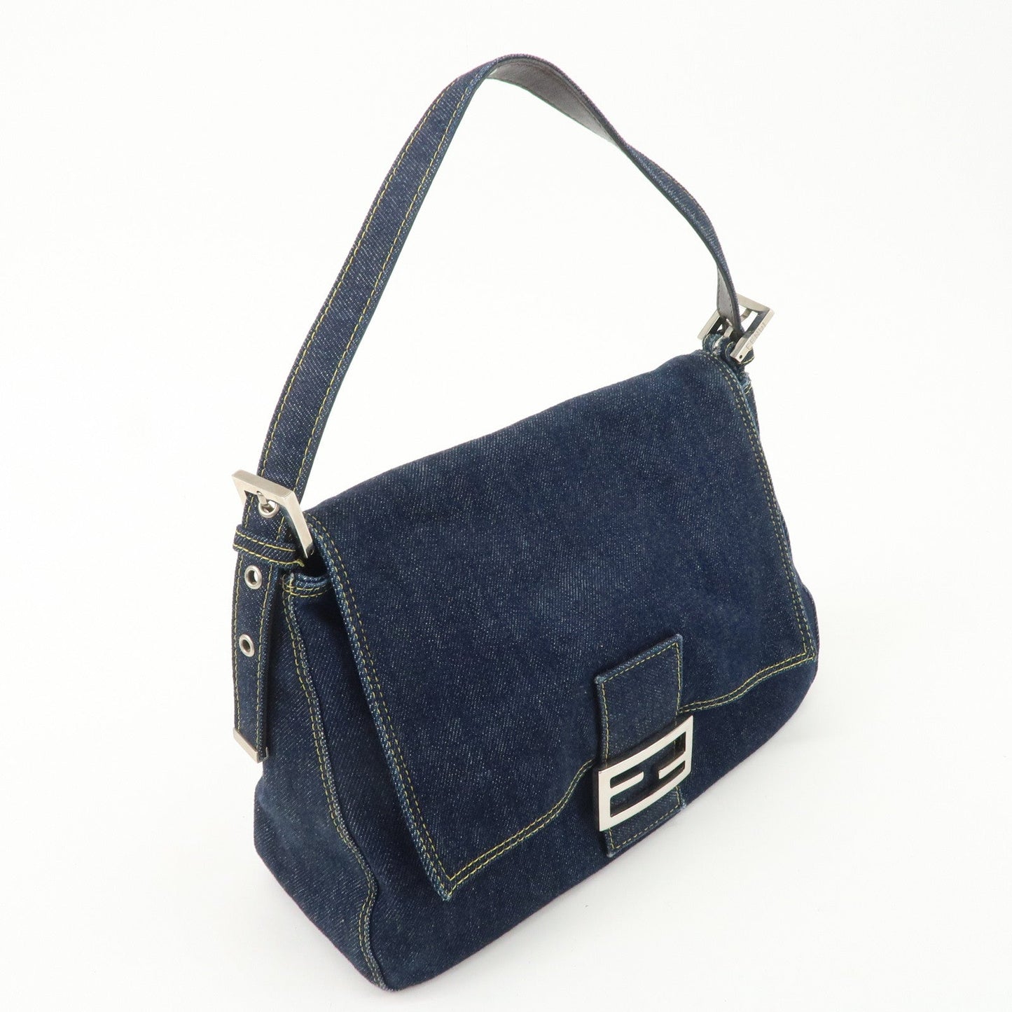 FENDI Denim Leather Mamma Baguette Shoulder Bag 26325