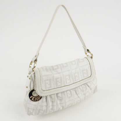 FENDI Zucca Leather Shoulder Bag Hand Bag White 8BR445